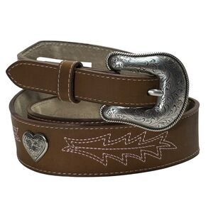 Wrangler Girls HEART CONCHO Taper Leather Western Belt  Pink Embroidery Sz XXL